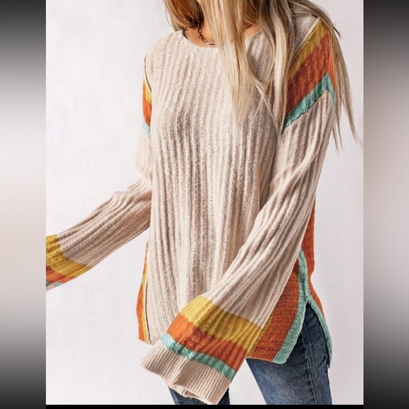 Luxe Color Block Long Sleeve Knit Sweater Top - Picture 3 of 10